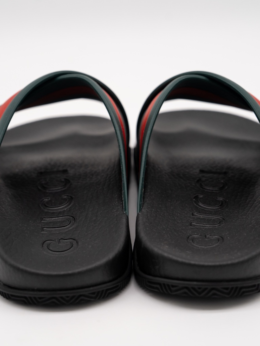 Gucci Women's Black Slide Sandals Cross Striped Red Web Rubber size 40eu 10 US - Picture 5 of 11